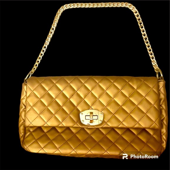 Jing Pin Pi Ju Quilted Metallic Bag Gold Chain Strap and Detachable Strap EUC - Picture 2 of 7